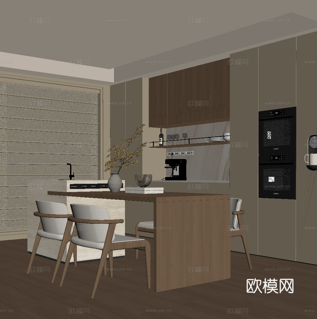 现代餐厅 新中式餐厅 酒柜 餐桌椅 岛台su模型