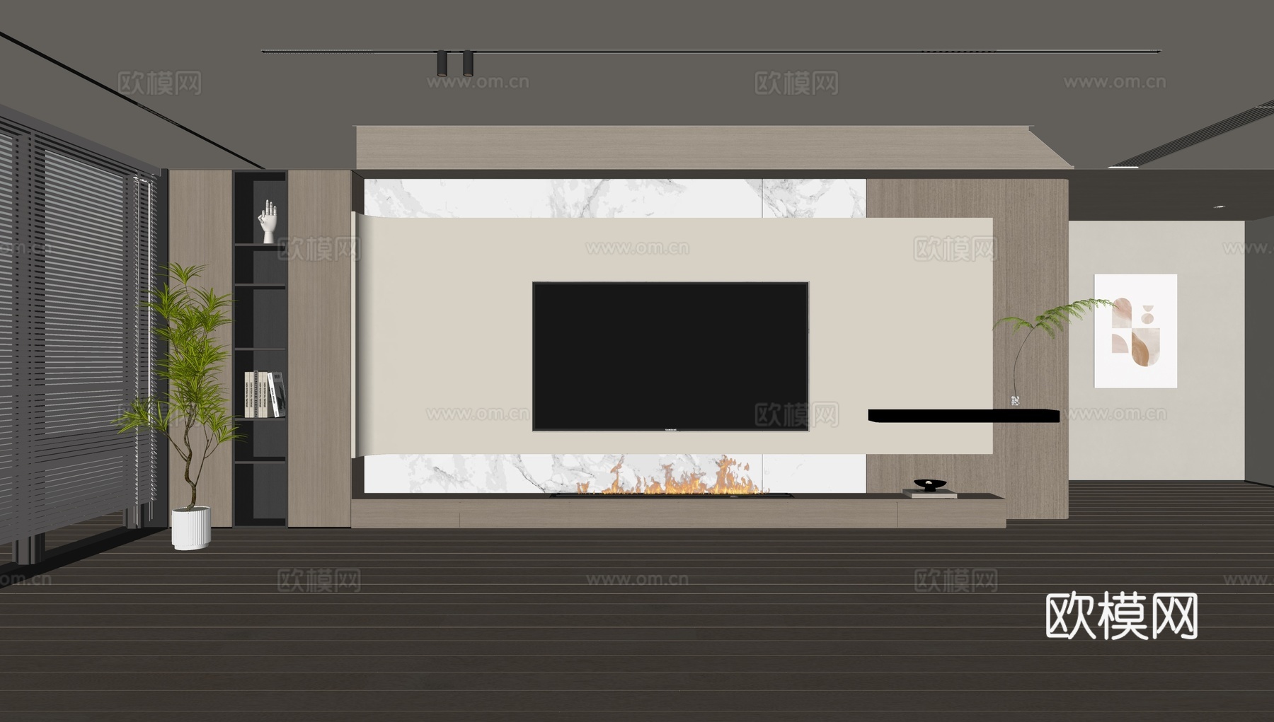 现代客厅 奶油客厅 电视背景墙 客厅背景 奶油风背景墙su模型下载（渲染图2）