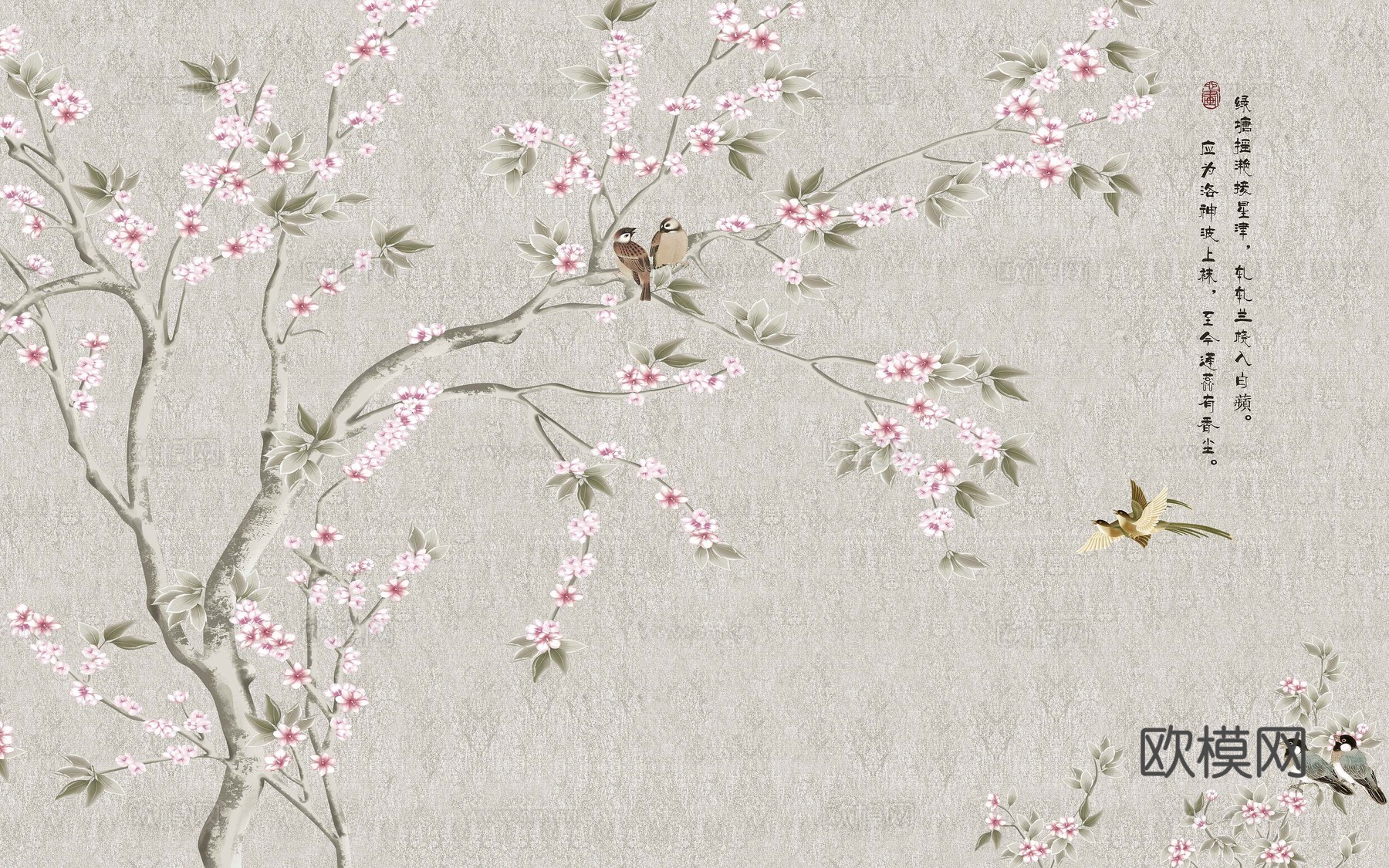 中式新中式花鸟植物壁纸壁画下载