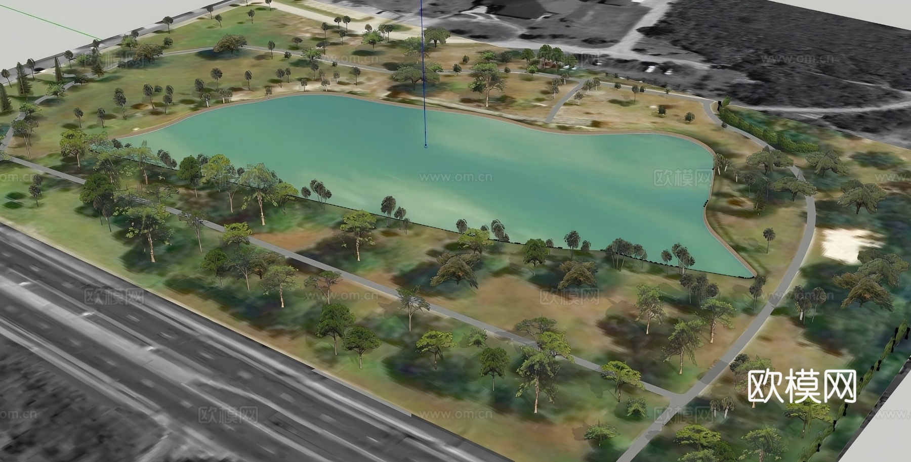 湖泊景区模型 园林景观模型 广场方案设计 园林方案设计su模型