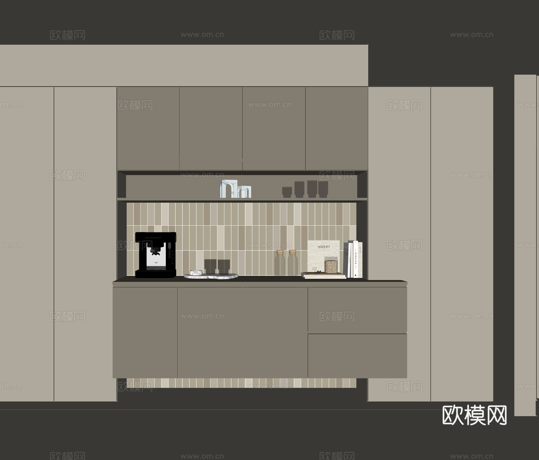 现代餐边柜酒柜su模型