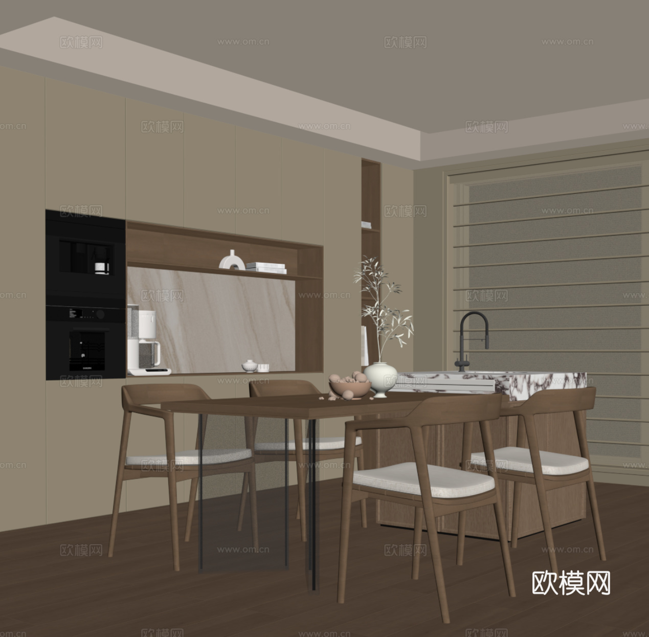 现代餐厅 新中式餐厅 酒柜 餐桌椅 岛台su模型