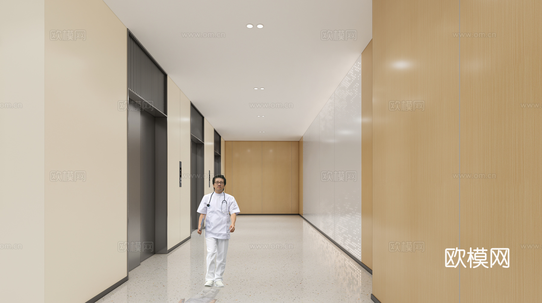 现代医院_医院电梯间_电梯间_过道su模型