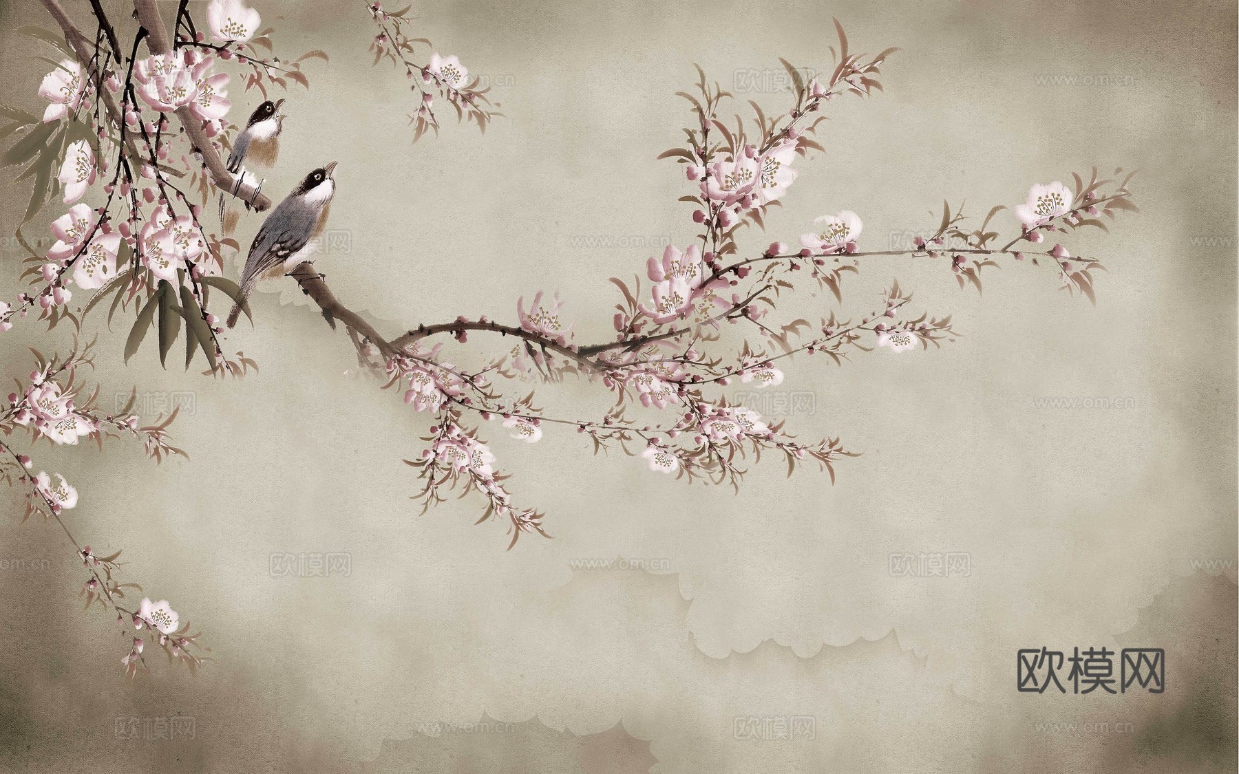 中式新中式花鸟植物壁纸壁画下载