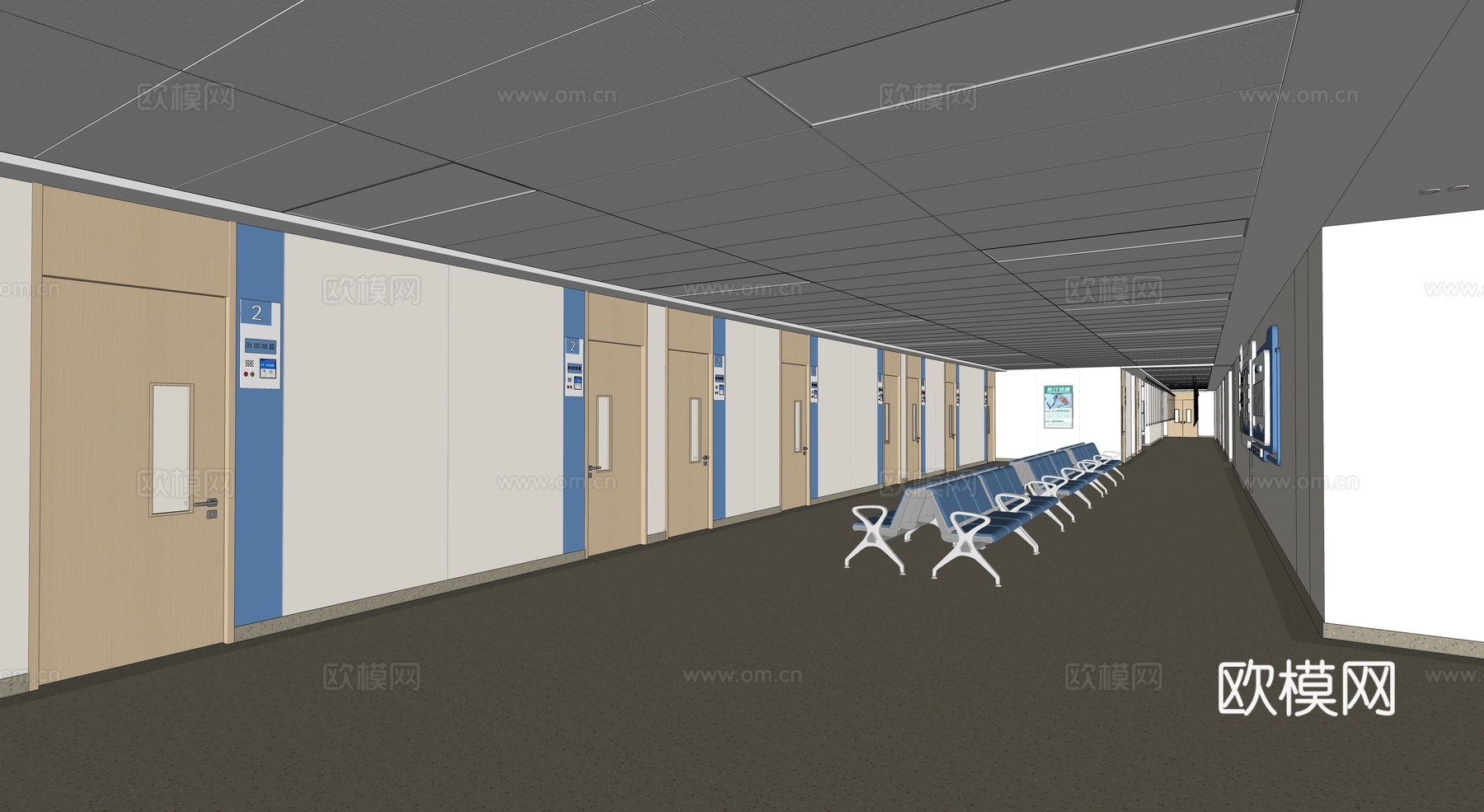 现代医院_医院大厅_候诊区_楼道_过道_休息区su模型