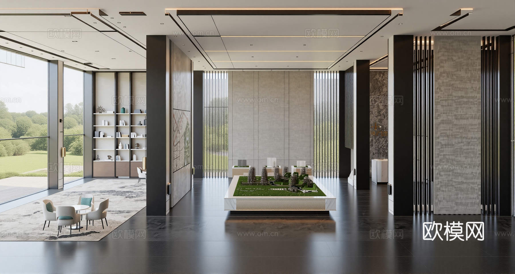 现代售楼处_沙盘区_接待区su模型