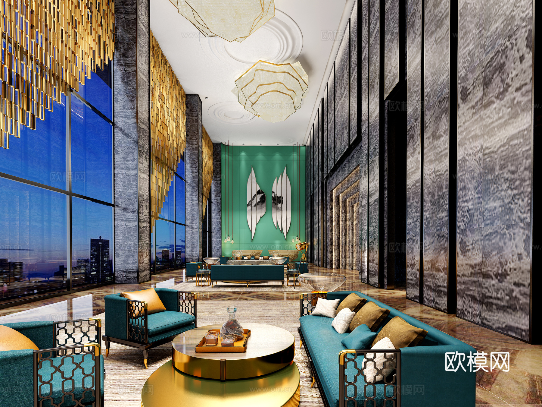 现代酒店大堂3d模型下载