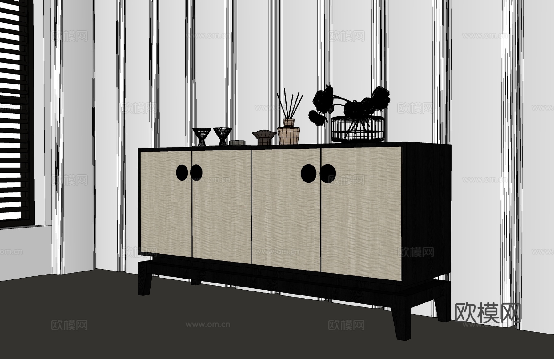 现代意式玄关柜 意式边柜 意式中古边柜 意式餐边柜su模型