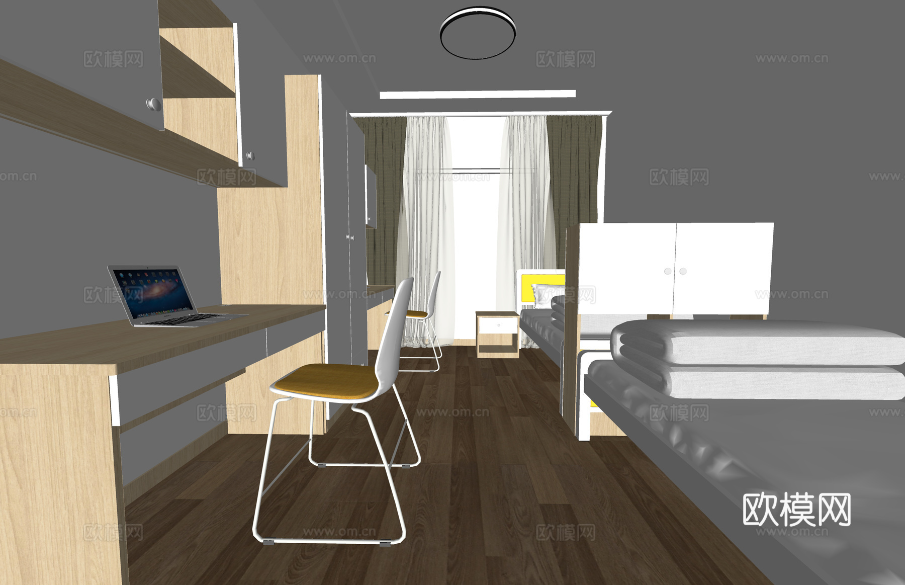 家装 床 寝室 公寓 单人间 宿舍su模型