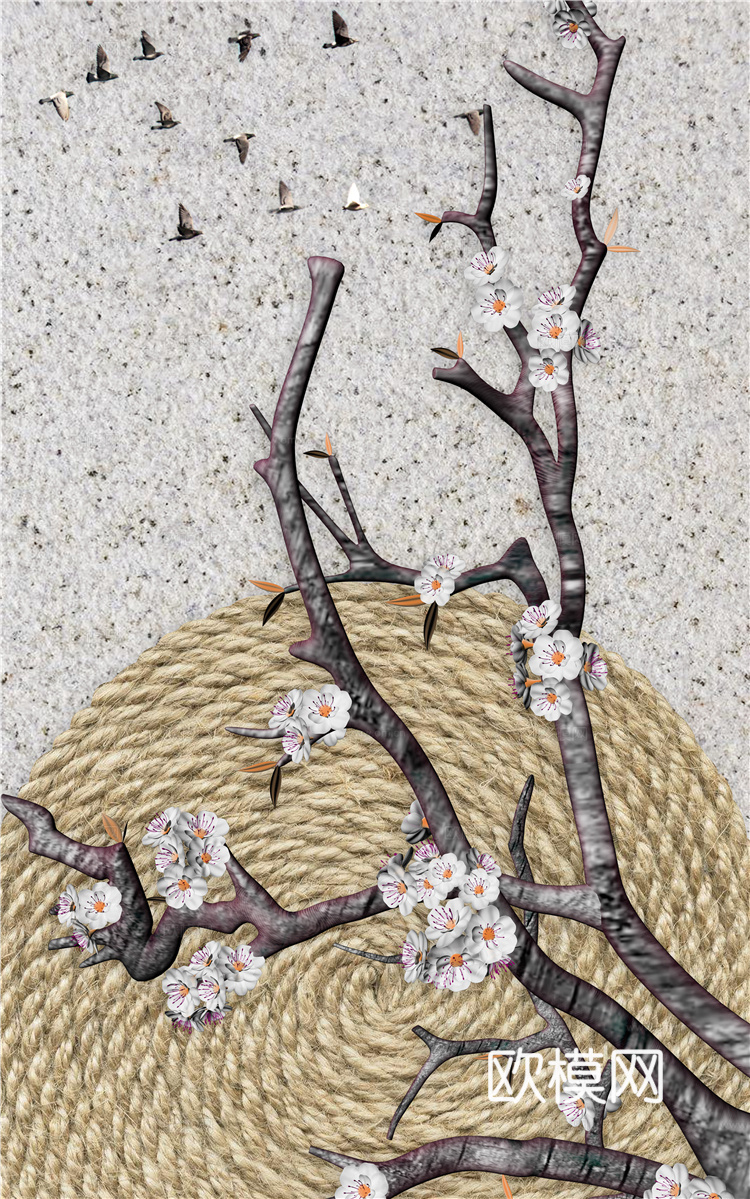 中式新中式花鸟植物壁纸壁画下载