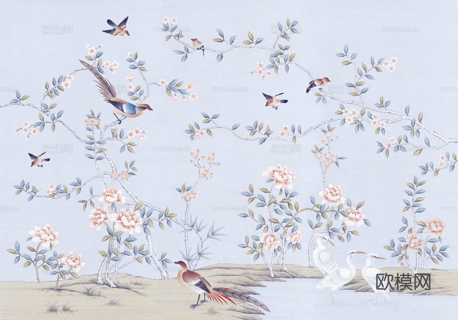 中式新中式花鸟植物壁纸壁画下载