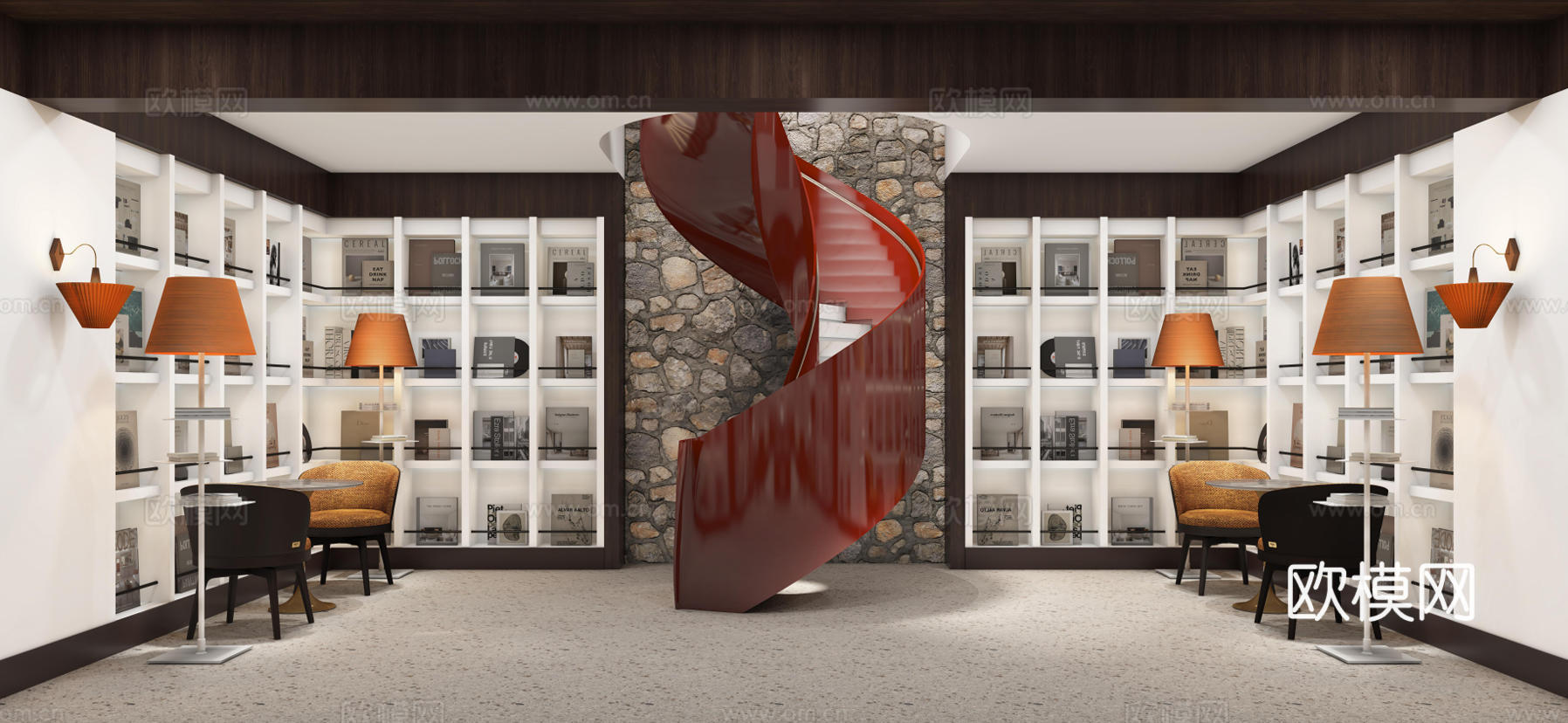 现代书吧阅览室美术室文化书店网红打卡古建改造展览馆博物馆文创3d模型下载（渲染图1）