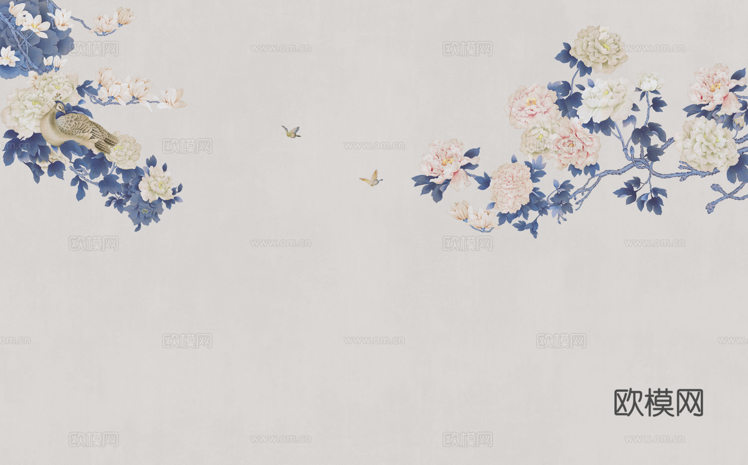 中式新中式花鸟植物壁纸壁画下载