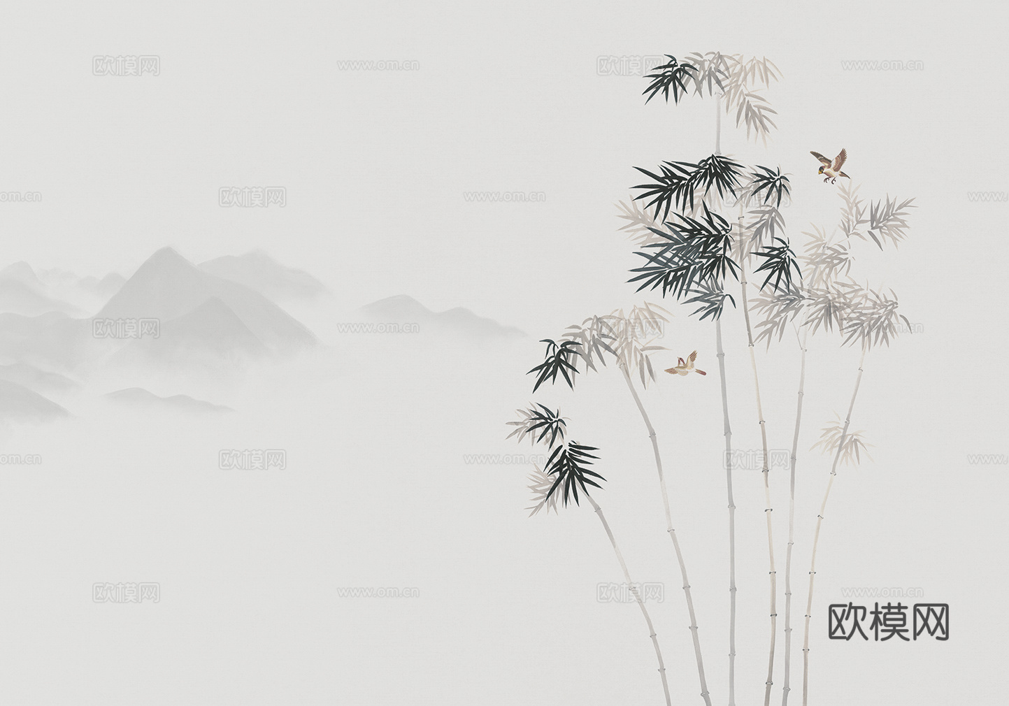 中式新中式花鸟植物壁纸壁画下载