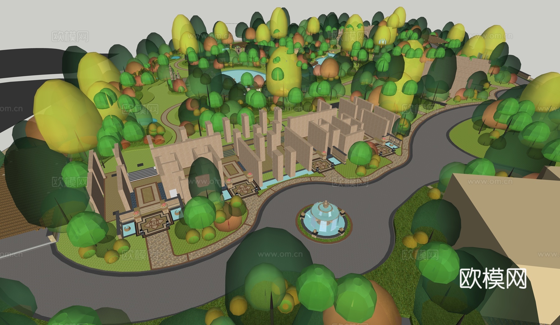 鸟瞰湖滨景观su模型