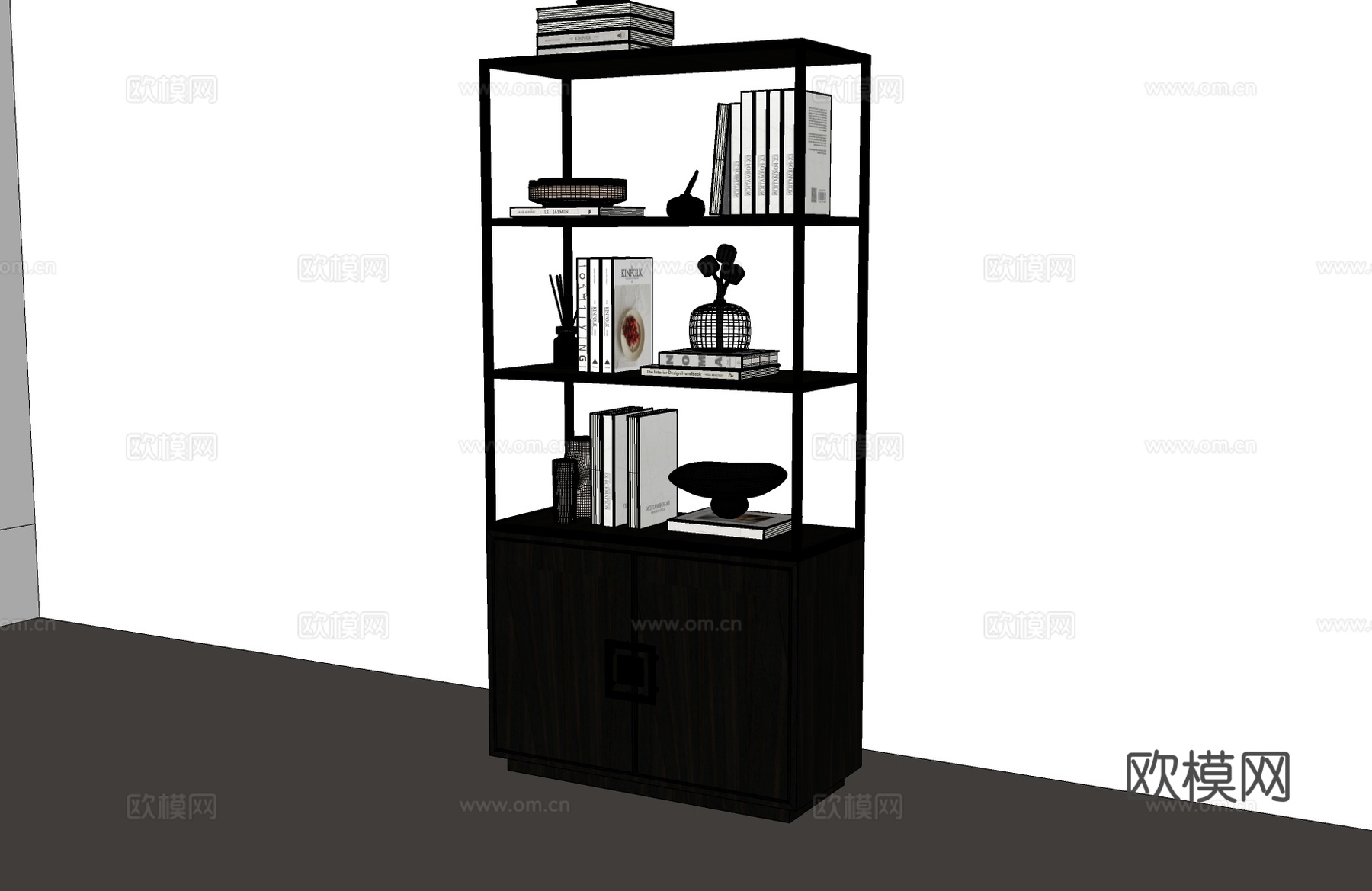 宋氏书柜 新中式书柜 宋氏轻奢书柜 书架 现代书架su模型