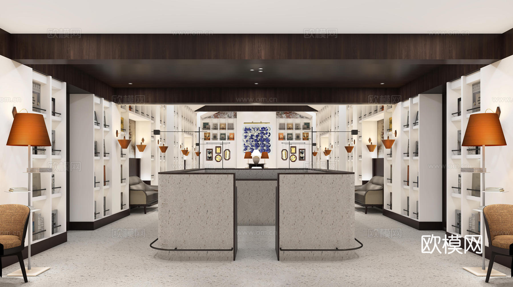 现代书吧阅览室美术室文化书店网红打卡古建改造展览馆博物馆文创3d模型下载（渲染图3）
