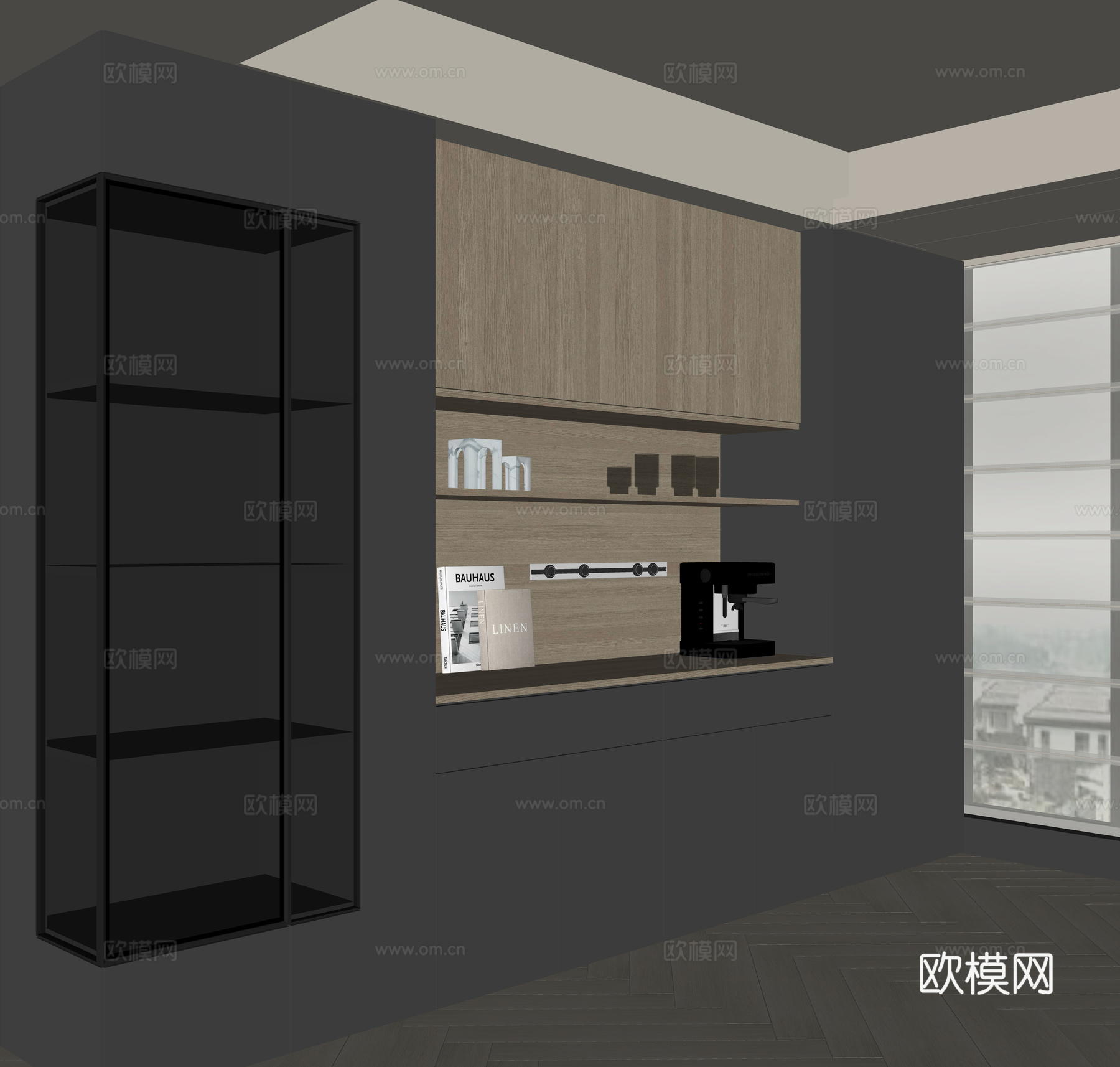现代酒柜餐边柜su模型