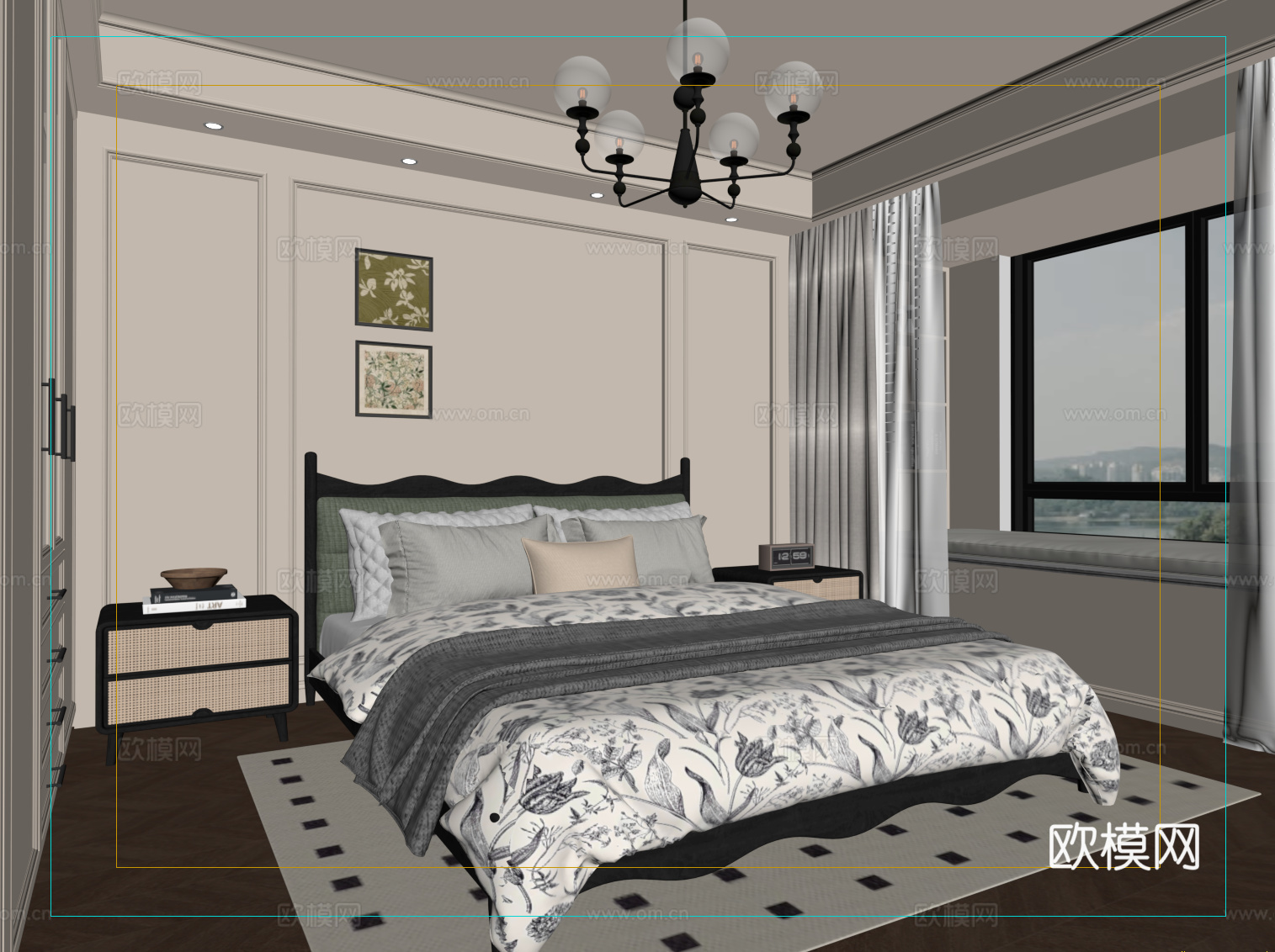 法式卧室 双人床su模型