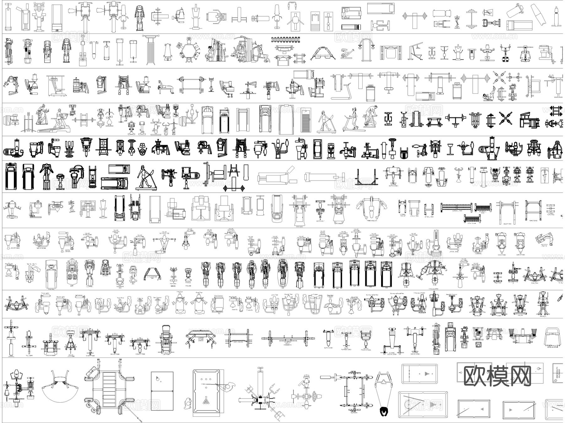 2026年最新超全健身器材运动器械设备CAD图库cad施工图