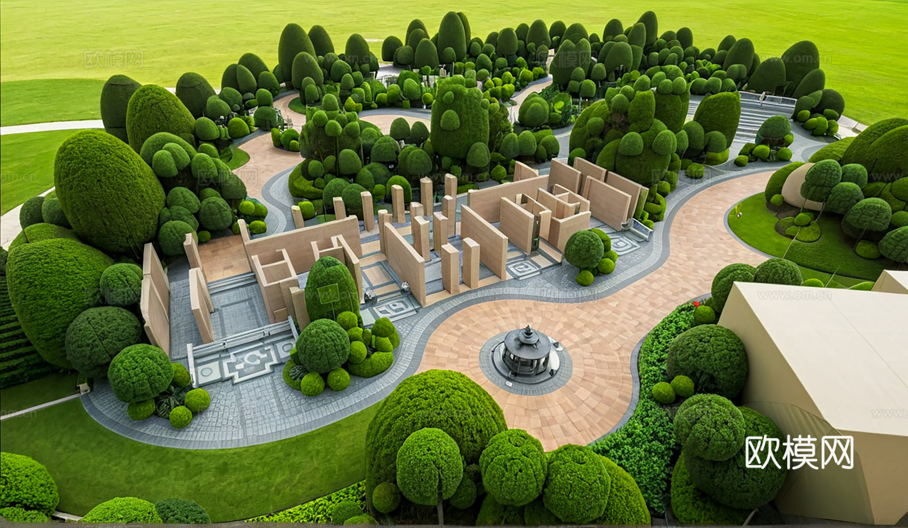 鸟瞰湖滨景观su模型