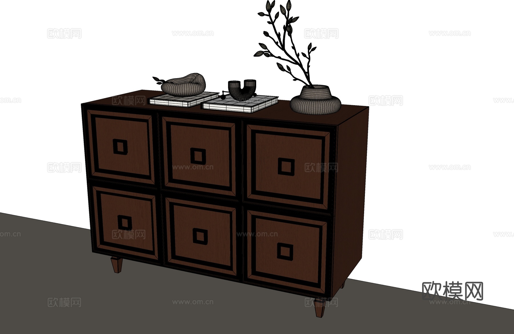 美式玄关柜  美式边柜 美式斗柜 美式中古边柜su模型