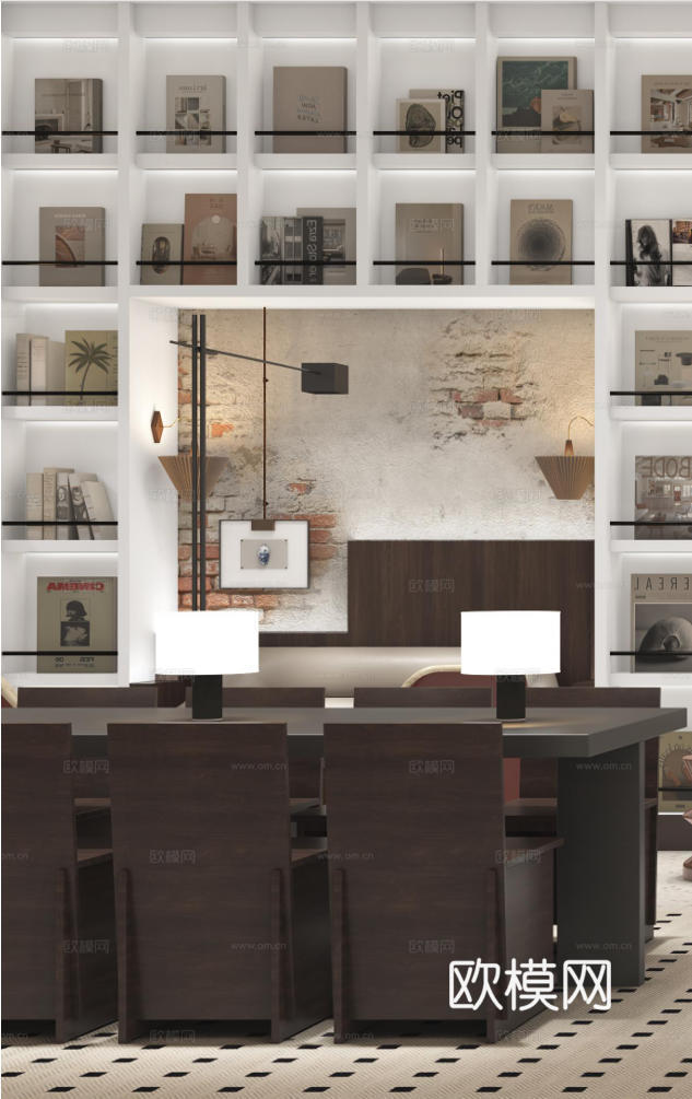 现代书吧阅览室美术室文化书店网红打卡古建改造展览馆博物馆文创3d模型下载（渲染图2）