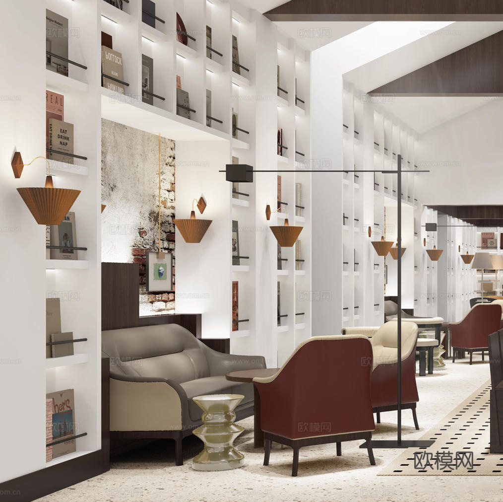现代书吧阅览室美术室文化书店网红打卡古建改造展览馆博物馆文创3d模型下载（渲染图2）