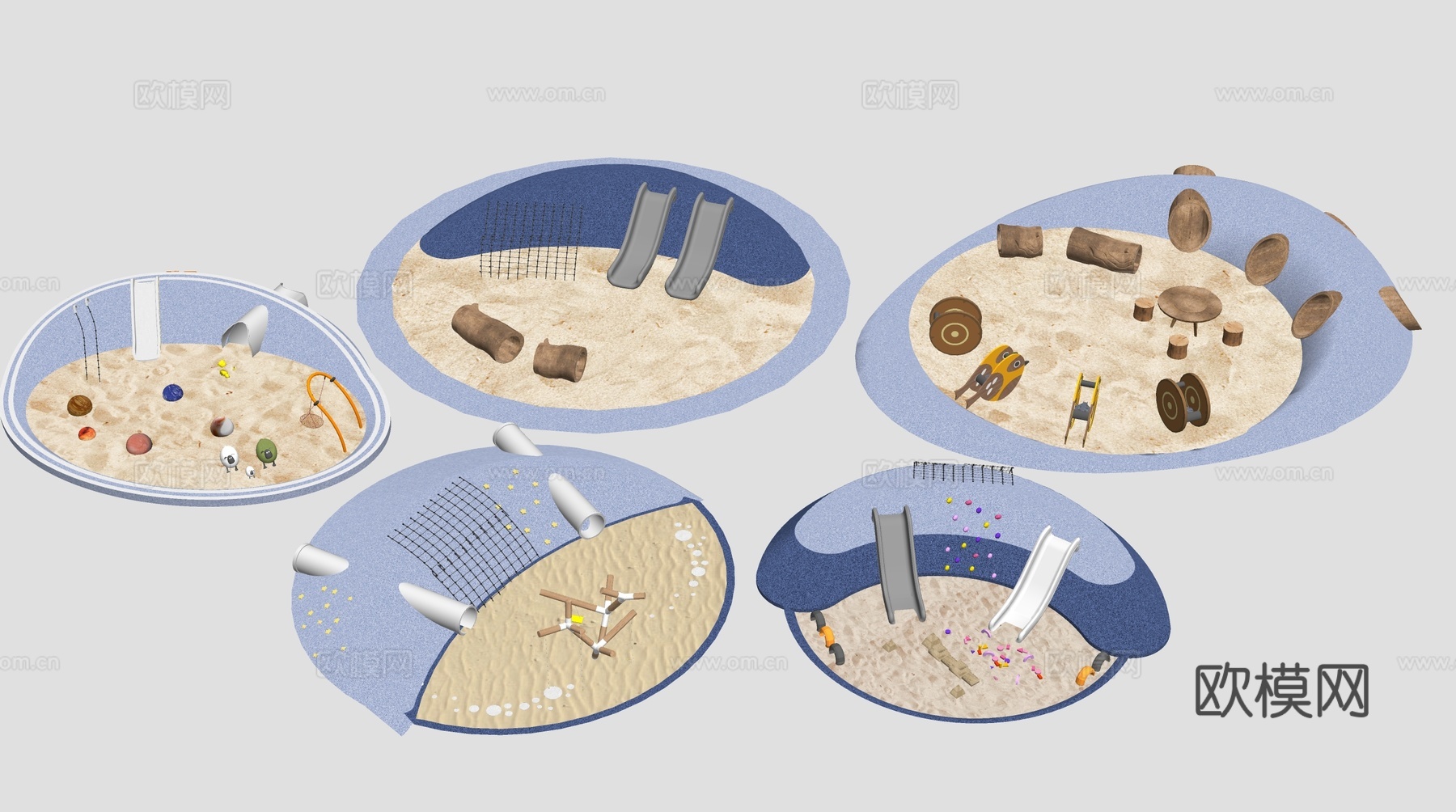 现代儿童沙池 儿童活动场地 攀爬坡 滑梯 儿童乐园su模型