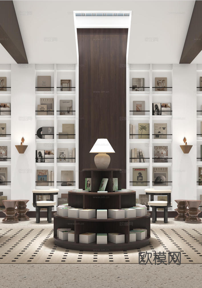 现代书吧阅览室美术室文化书店网红打卡古建改造展览馆博物馆文创3d模型下载（渲染图4）