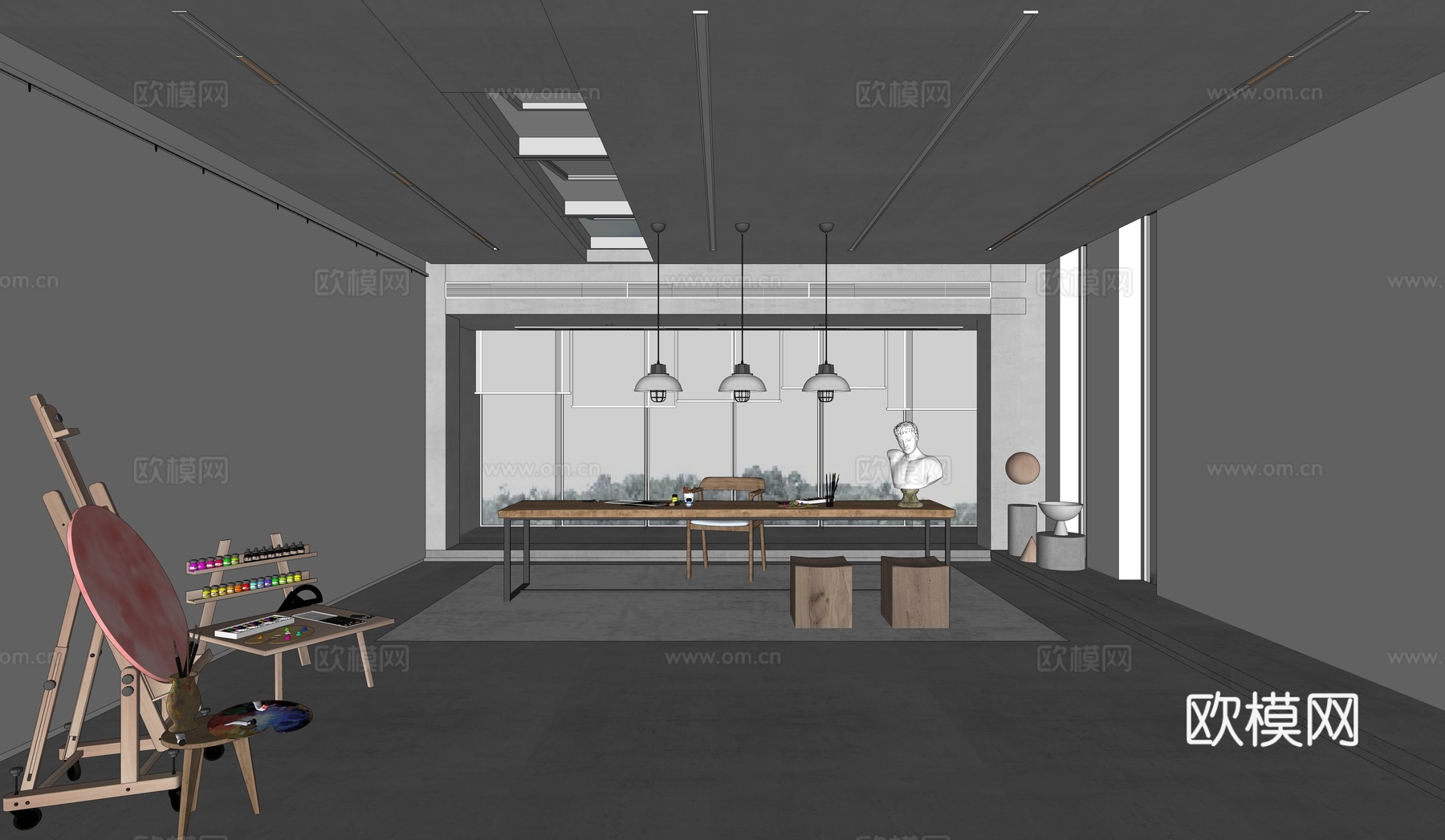 侘寂工业风画室su模型
