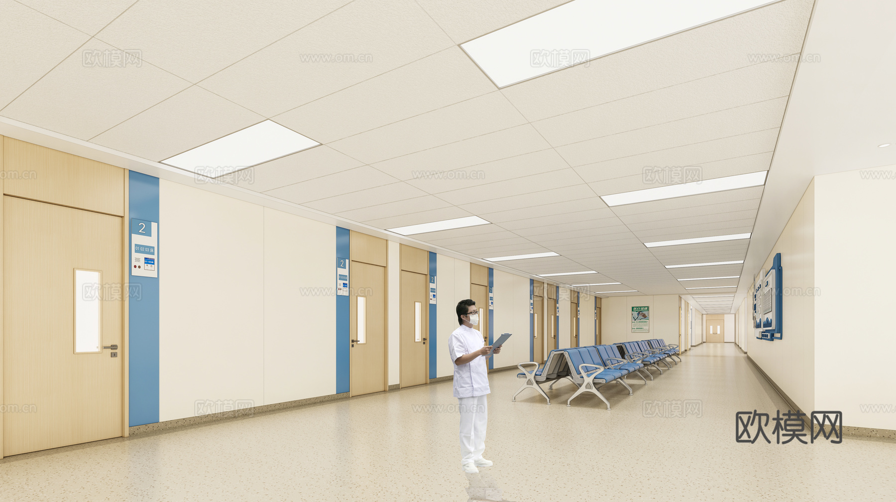 现代医院_医院大厅_候诊区_楼道_过道_休息区su模型