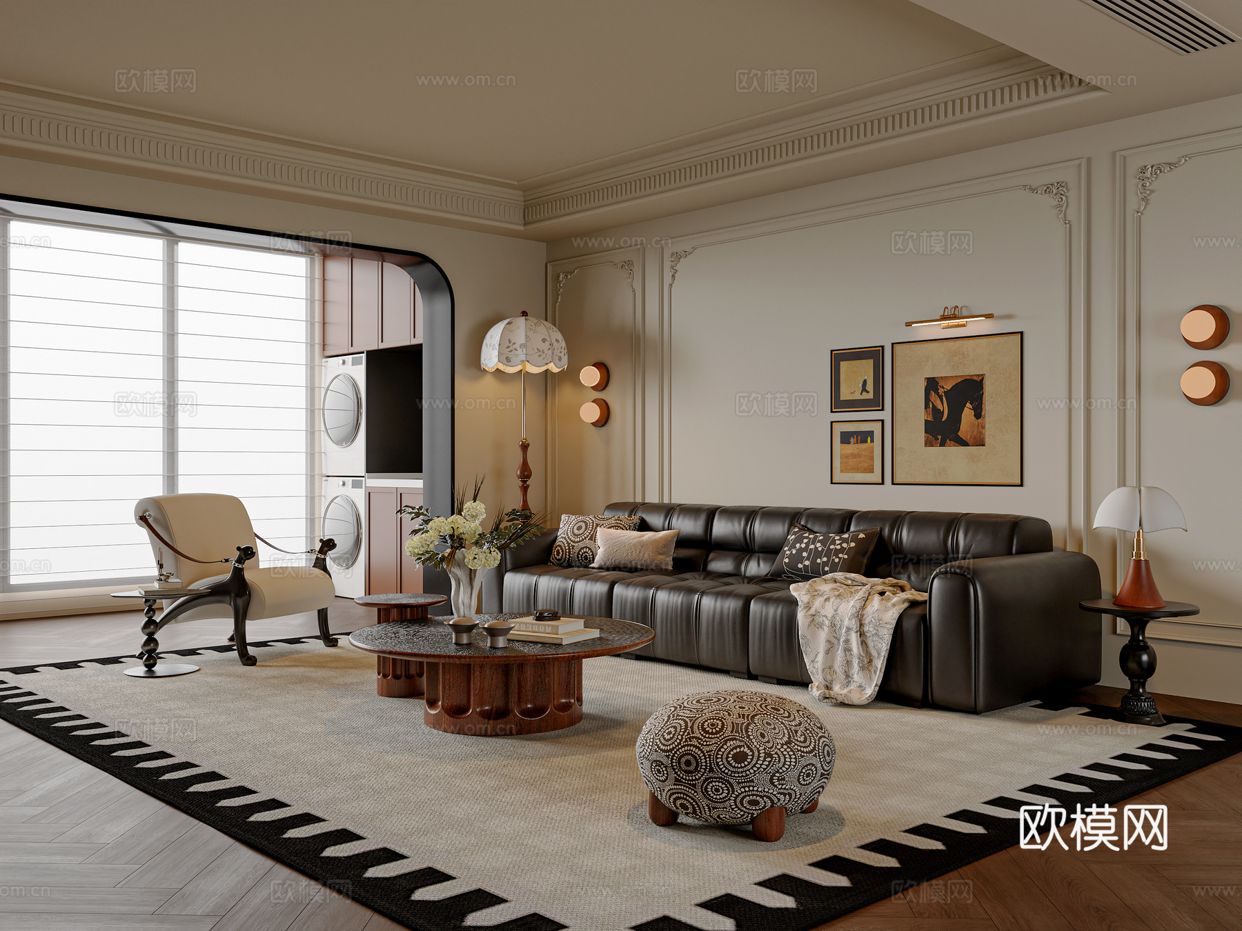 法式中古风客厅 中古风沙发茶几组合 中古风休闲椅 休闲椅3d模型下载