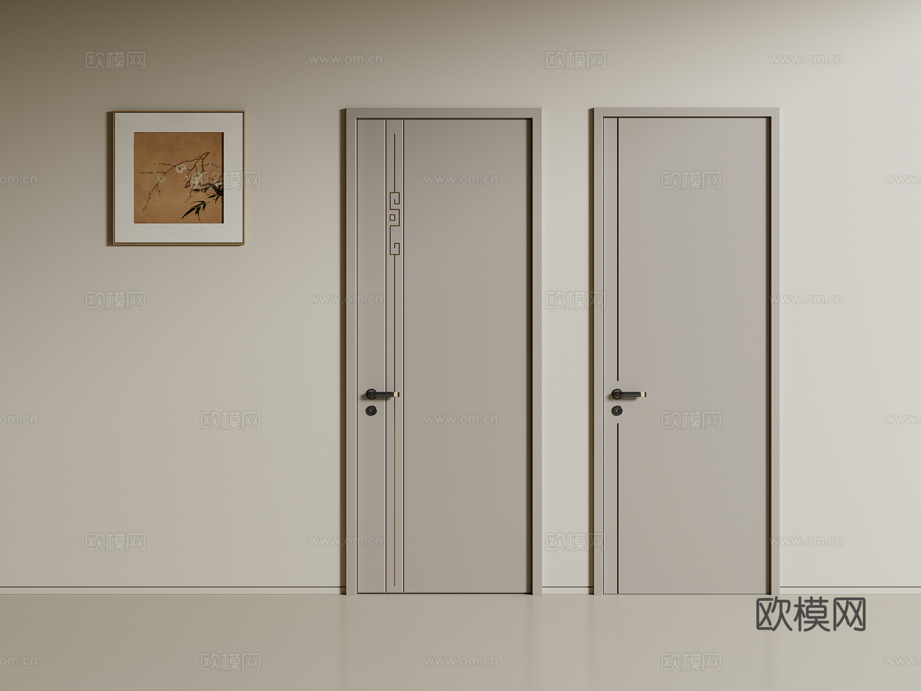 新中式单开门 卧室门 木门su模型