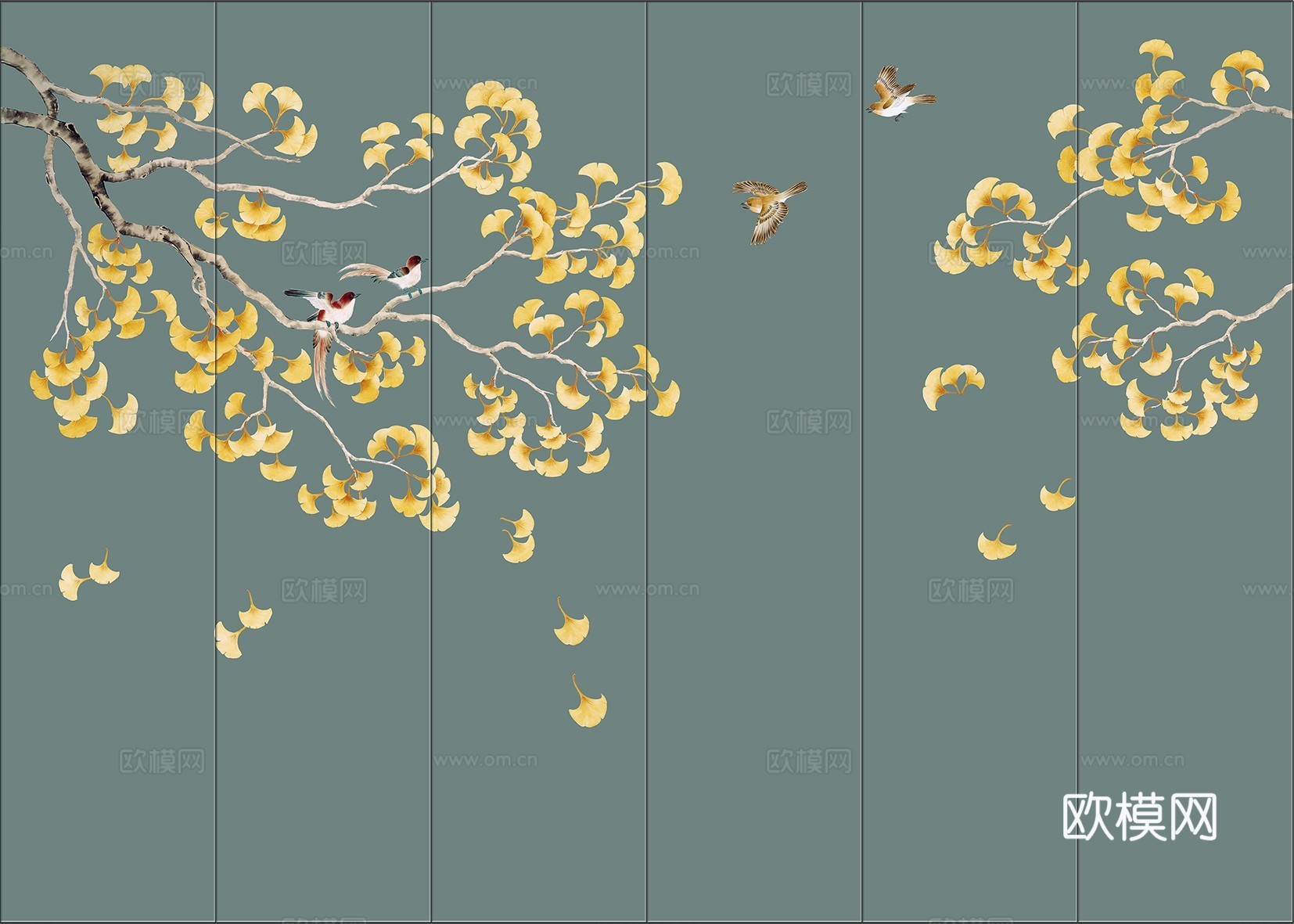 中式新中式花鸟植物壁纸壁画下载