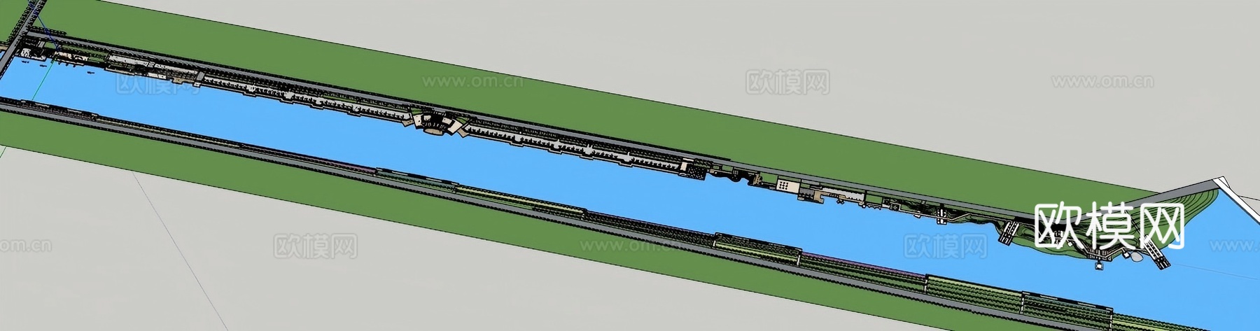 湖滨带状公园模型 园林景观模型 广场方案设计 园林方案设计su模型