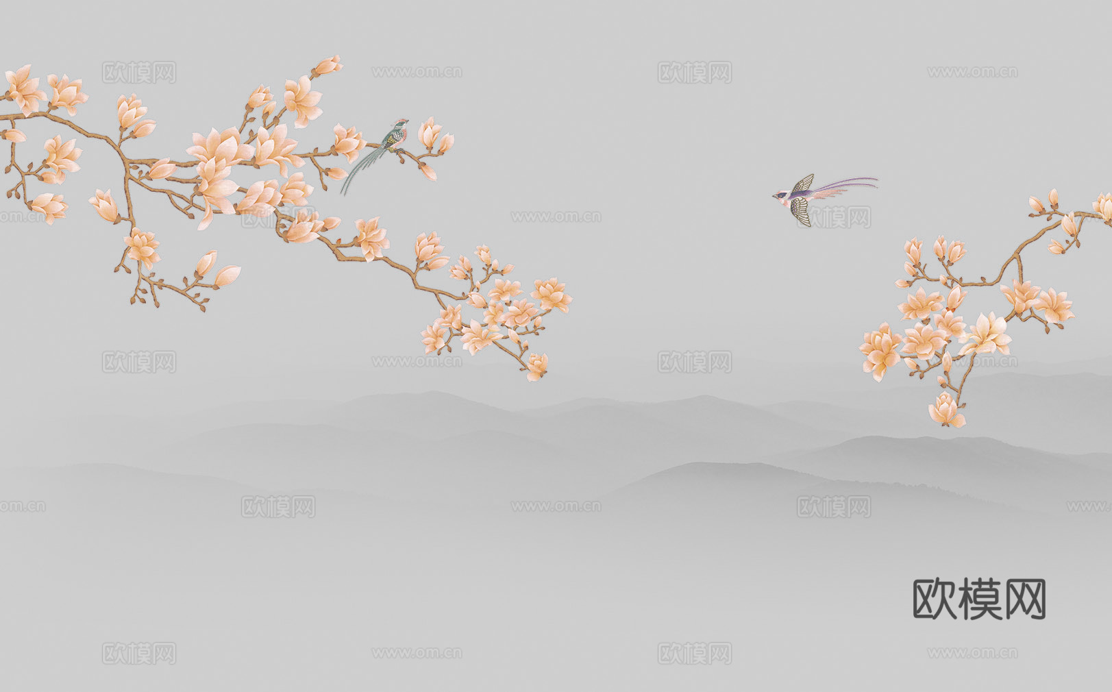 中式新中式花鸟植物壁纸壁画下载