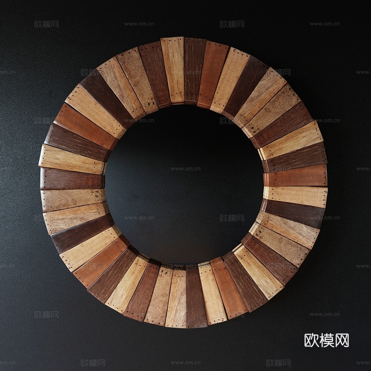 意式圆形木质镜子3d模型下载