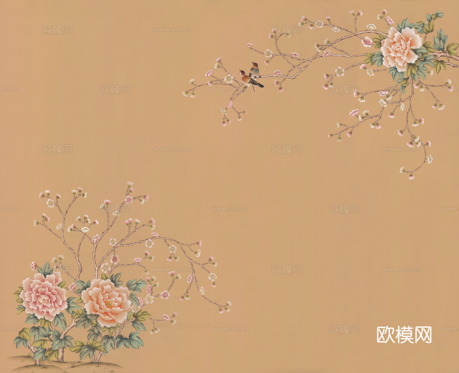 中式新中式花鸟植物壁纸壁画下载