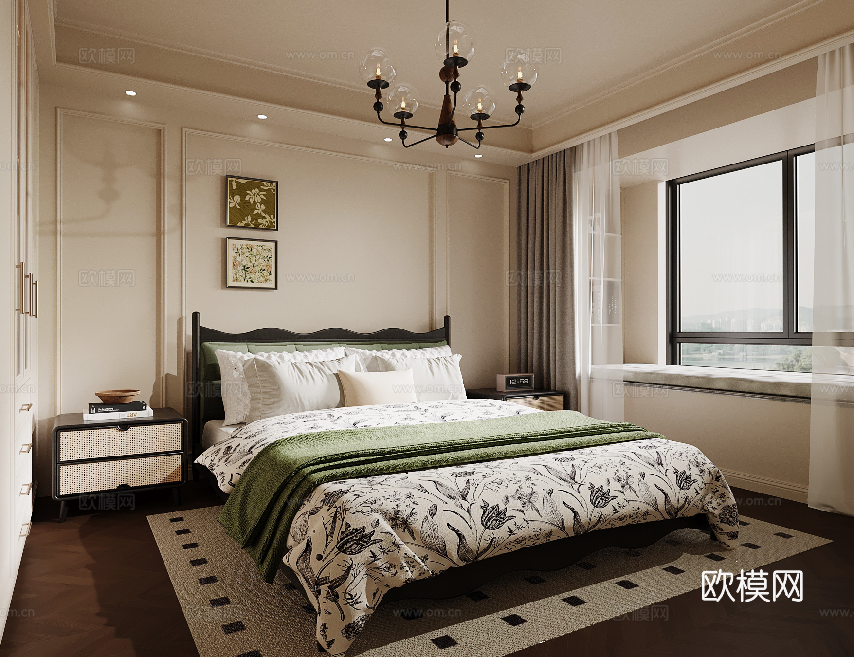 法式卧室 双人床su模型