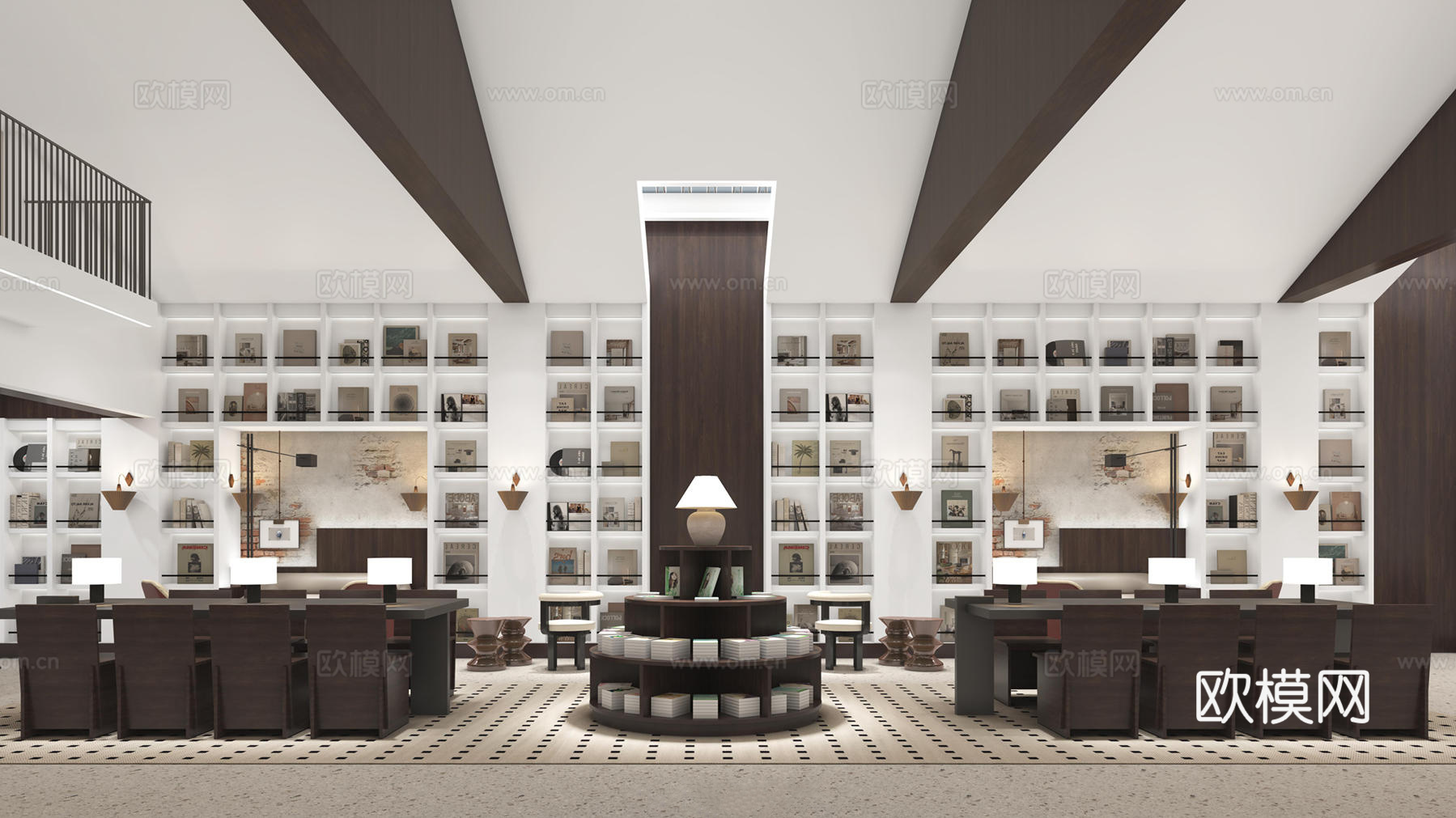 现代书吧阅览室美术室文化书店网红打卡古建改造展览馆博物馆文创3d模型下载（渲染图1）