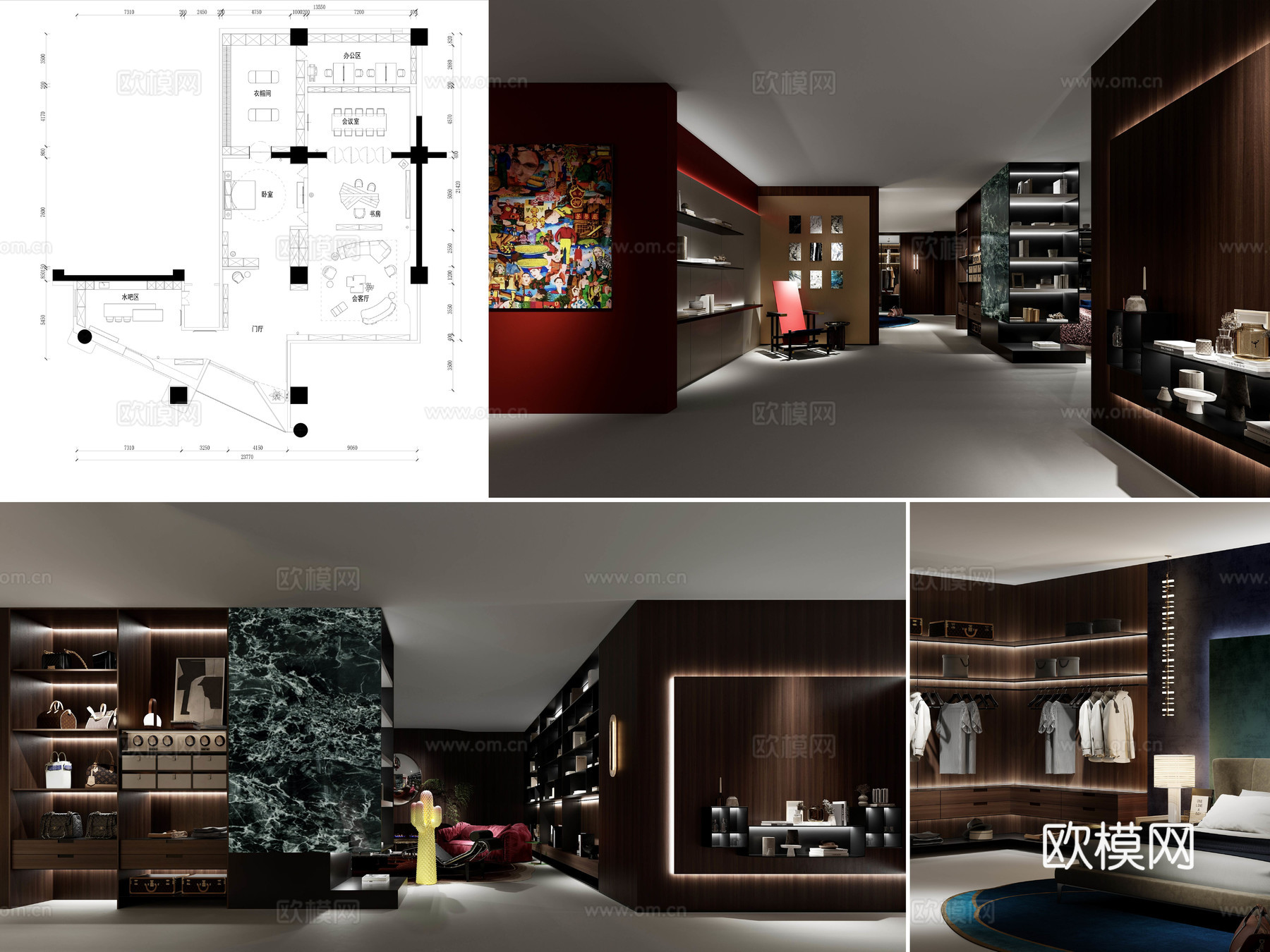 7套家具展厅施工图+效果图cad施工图