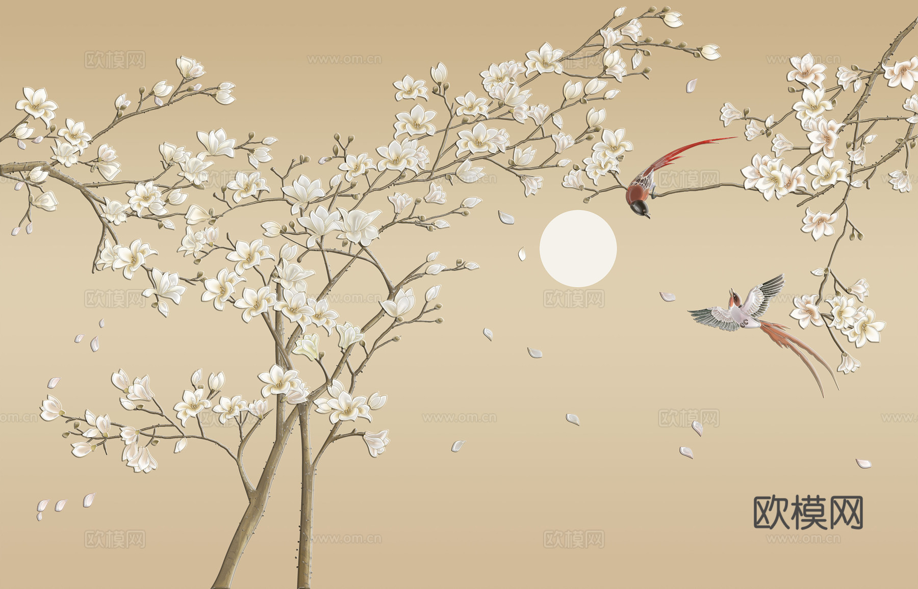 中式新中式花鸟植物壁纸壁画下载