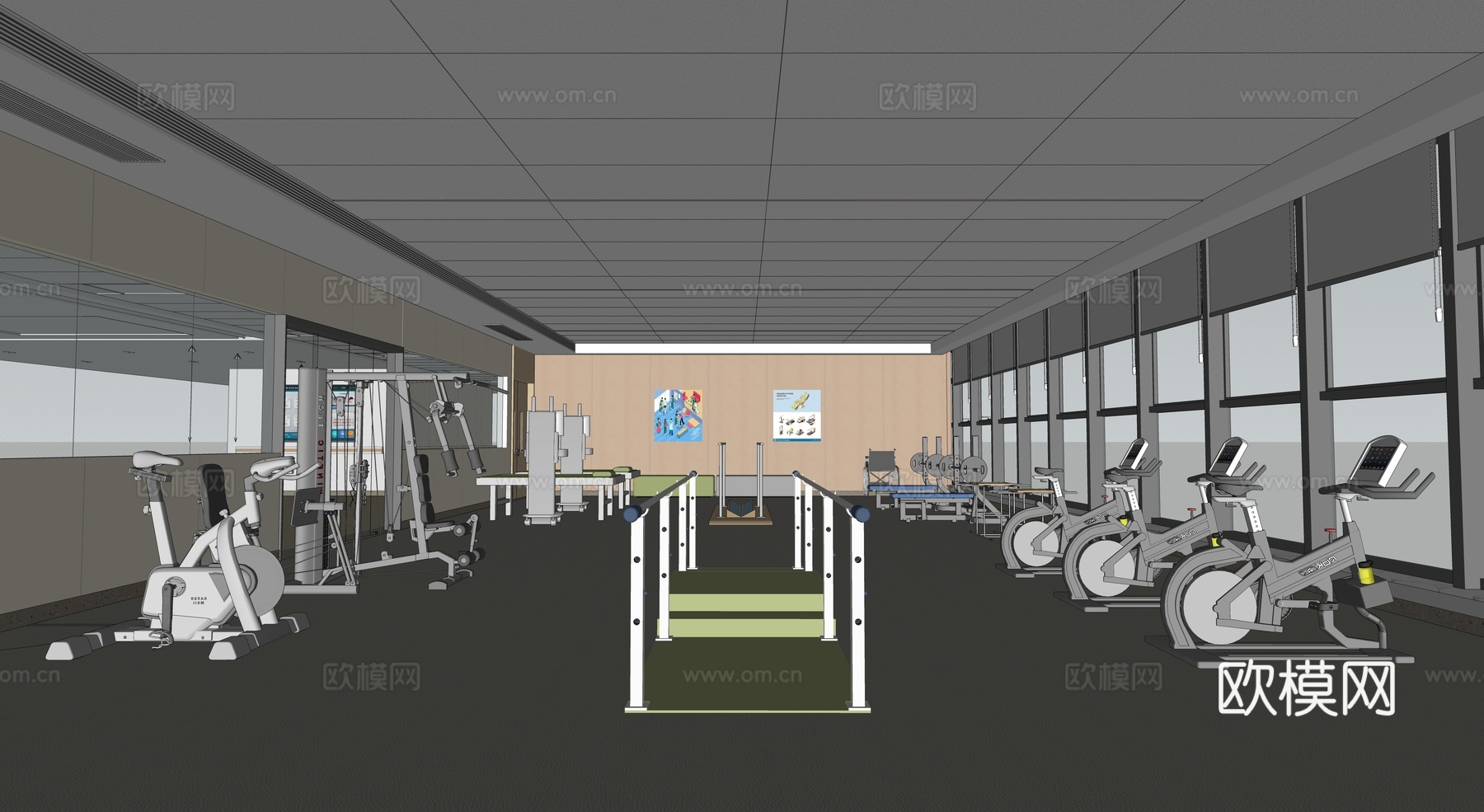 现代医院_医院康复室_养老院_康复室_健身房su模型