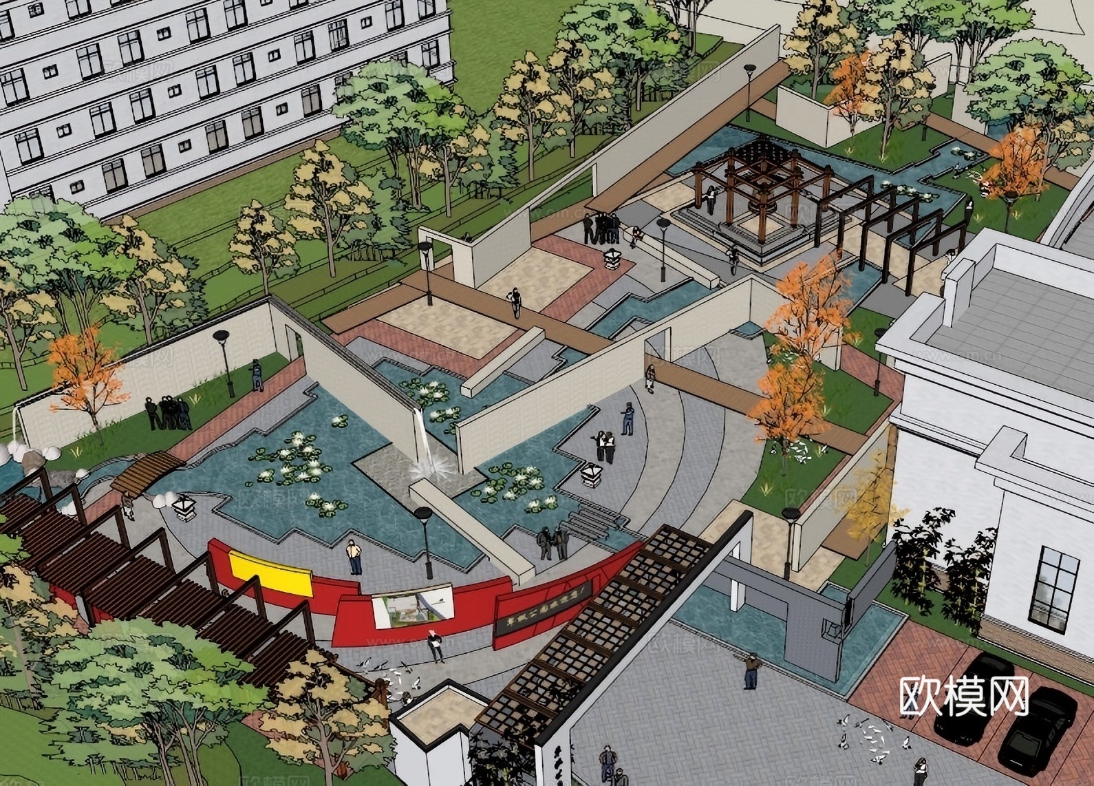 公园精细模型 园林景观模型 广场方案设计 园林方案设计su模型