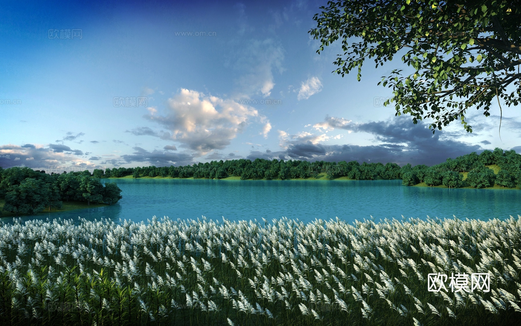 现代室外湿地公园 园林小区 小品景观 芦苇湖景河景3d模型下载