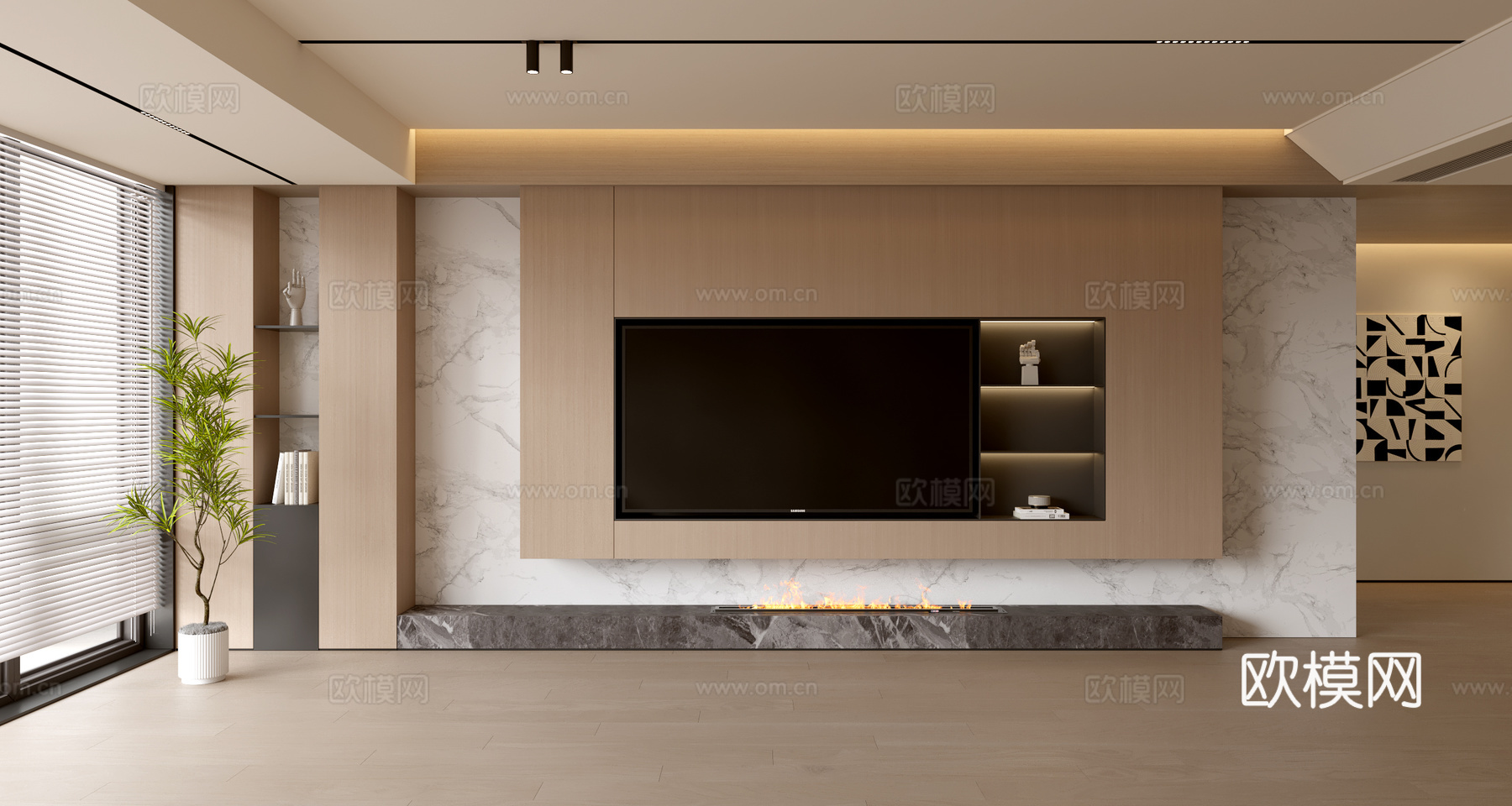 现代客厅 奶油客厅 电视背景墙 客厅背景 奶油风背景墙su模型