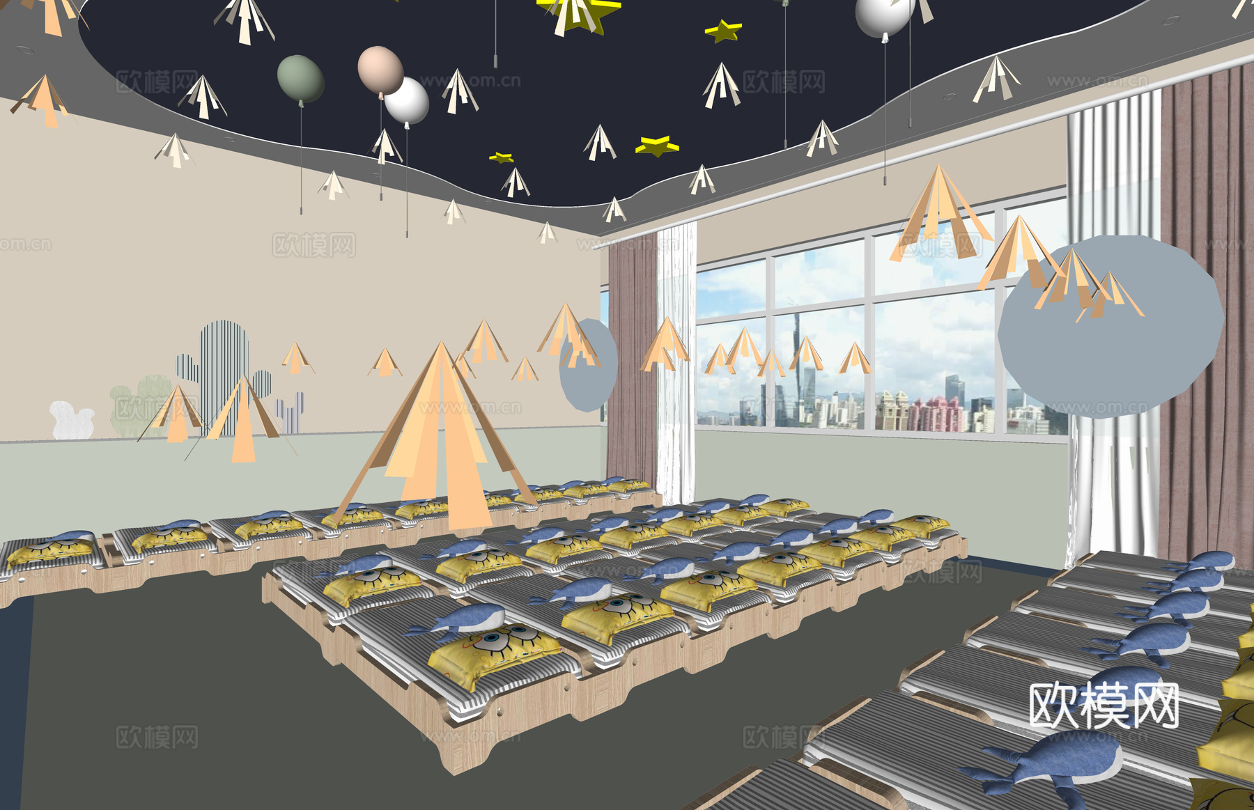 家装 床 寝室 公寓 单人间 宿舍su模型下载