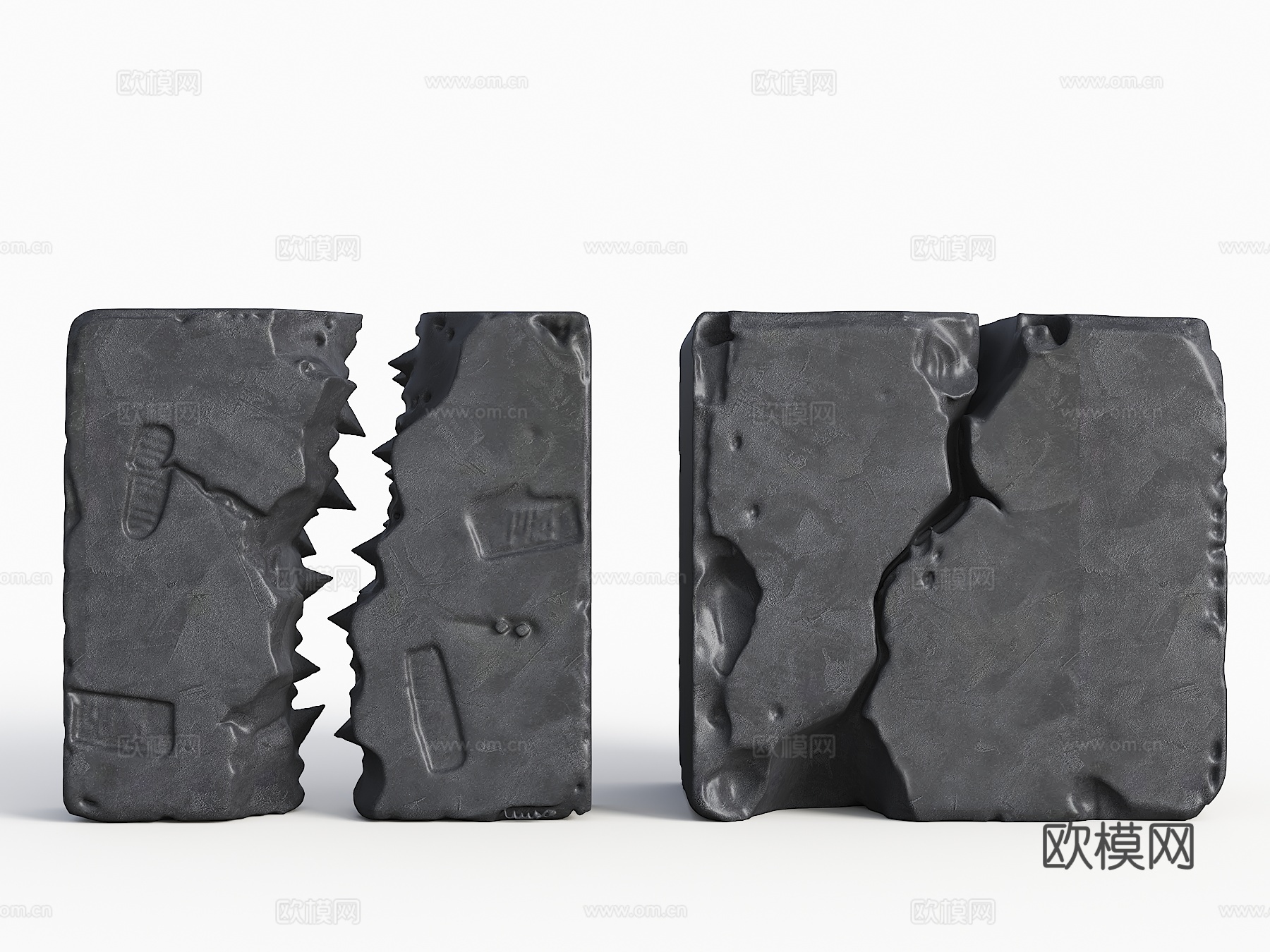 破损石头 裂缝墙 断裂墙 景观石头 石头茶几 石墩 石块su模型