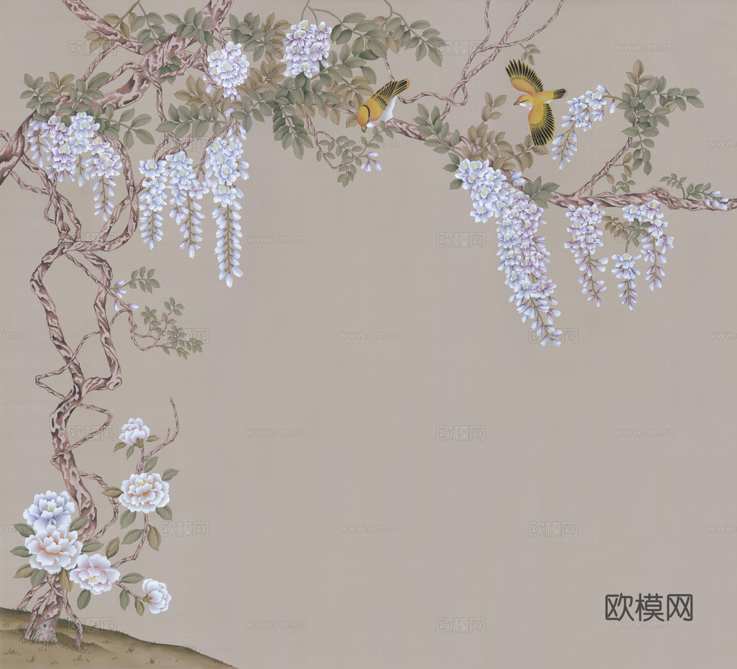 中式新中式花鸟植物壁纸壁画下载